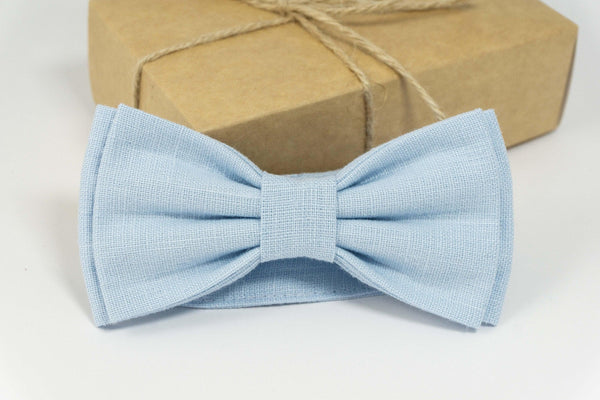 Light blue linen mens ties | Light blue bow ties for men