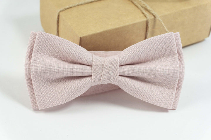 Light dusty rose groomsmen bow tie for weddings | Ring bearer bow tie can be matched with linen pocket square