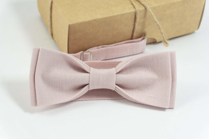 Light dusty rose linen bow tie for boys | Linen wedding bow tie for groomsmen