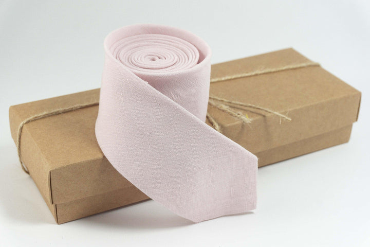Pale Dusty Rose Linen Tie for Men | Accessory with Matching Pocket Square Option
