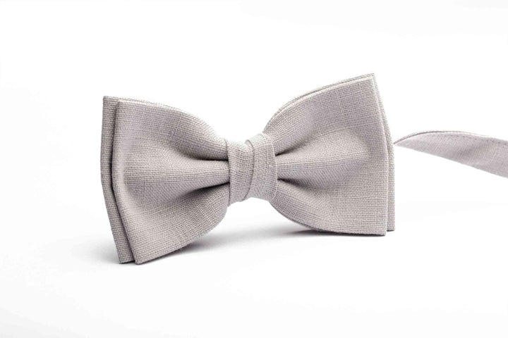 Light Gray Natural Linen Bow Tie