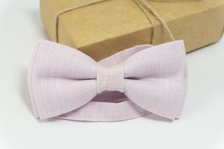 Light Pink pre tied bow ties for you wedding party | Light Pink Linen pre tied bow tie for you groom