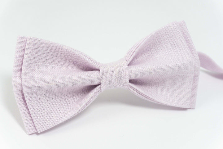 Light pink wedding bow ties for groomsmen and boys or toddlers made from eco friendly linen with matching Light pink pocket square