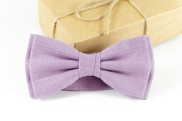 Light Purple bow tie and pocket square for wedding | Eco Friendly Linen purple bow tie gift for groomsmen