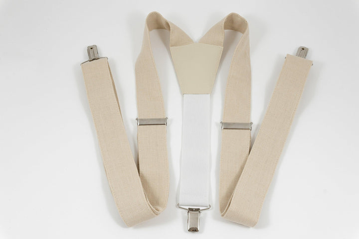 LIGHT SAND linen suspenders Adjustable Y- Back Suspenders - Light sand wedding suspenders for groomsmen