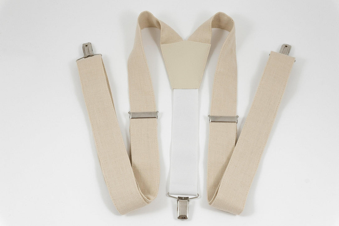 LIGHT SAND linen suspenders Adjustable Y- Back Suspenders - Light sand wedding suspenders for groomsmen