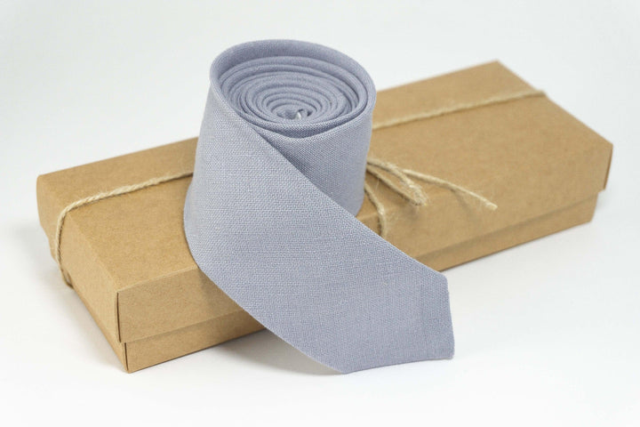Lilac Gray Linen Skinny Tie | Natural Wedding Necktie for Men
