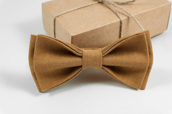 Linen bow tie in CAMEL color HandMade bow tie for kids and adults