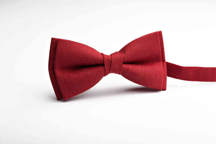 Make a Statement with a Wine Red Linen Pre-Tied Bow Tie - Perfect for Adults and Children