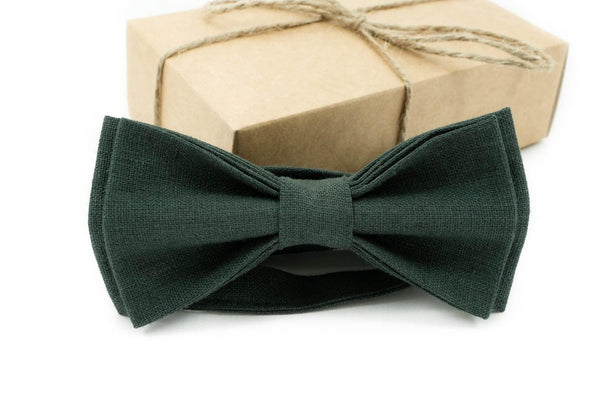 Mens Bow tie in Forest Green Color Linen Bow Tie for boys or mens