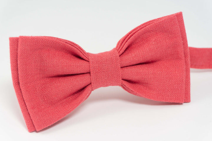 Mens coral bow tie | coral bow tie and pocket square