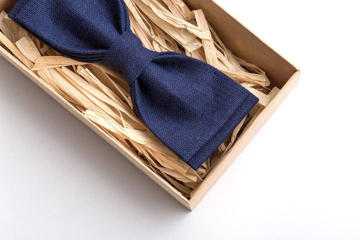 Navy Blue Linen Bow Tie | Eco-friendly Pre-tied for Men & Boys