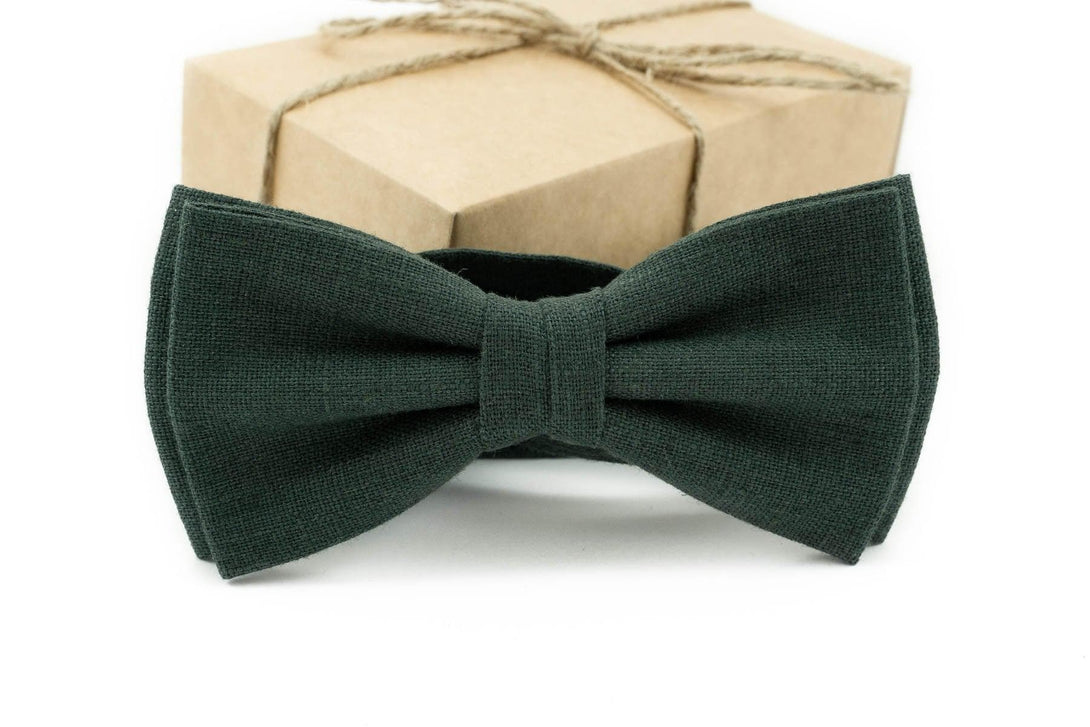 Mens solid Pre-Tied bow tie in FOREST GREEN color Dark Green Bow Tie Solid Green Wedding Formal Bow Tie