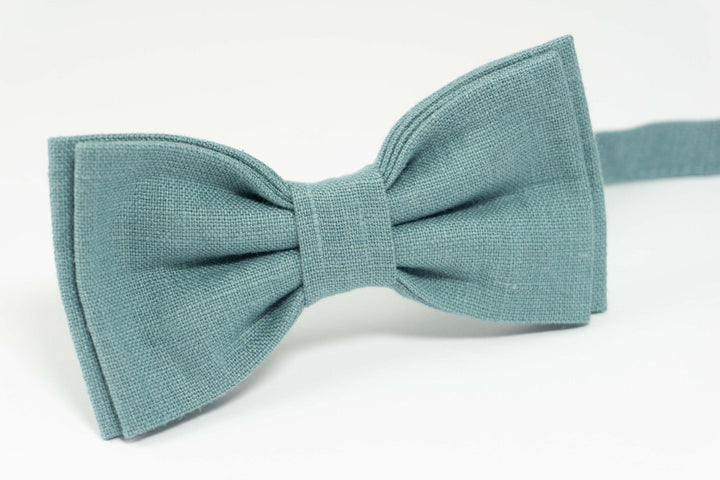 Mint grey linen bow tie | Mint grey wedding bow tie