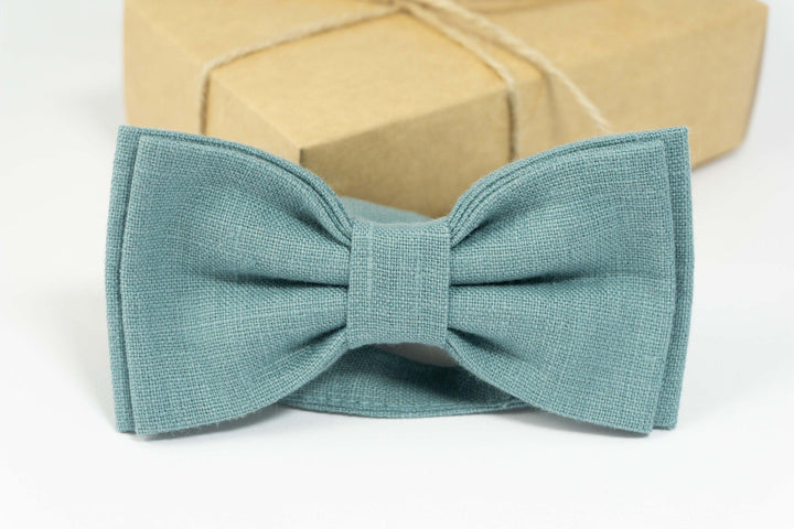 Mint grey linen bow tie | Mint grey wedding bow tie