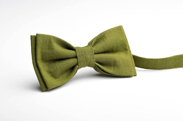 Moss Green Linen Bow Tie - Elevate Your Style with a Timeless Touch