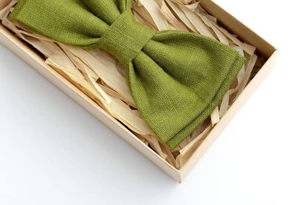 Moss Green Linen Bow Tie - Elevate Your Style with a Timeless Touch