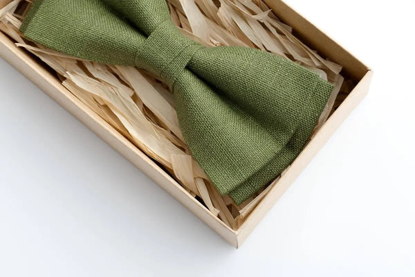 Moss Green Linen Bow Tie | Olive Green Wedding Accessory for Men & Toddlers