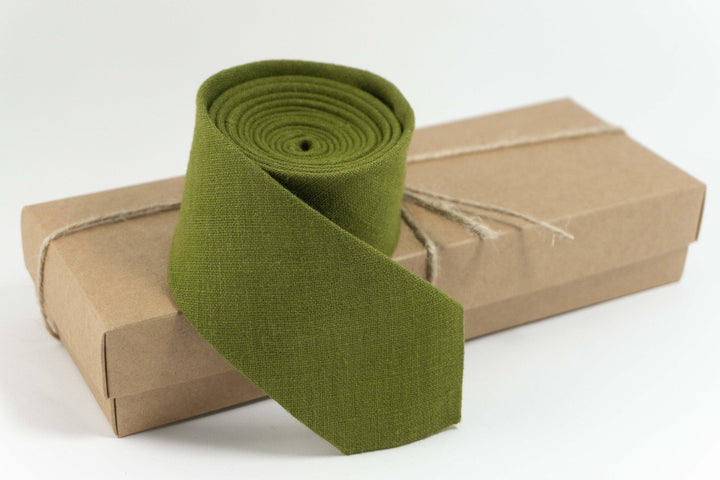Moss Green Linen Wedding Tie | Men's Accessory with Matching Pocket Square Option