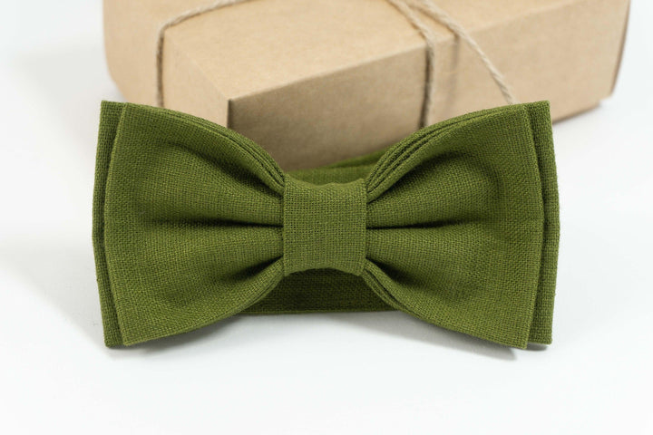 Moss green pre tied bow ties for you groom | High Quality Linen pre tied bow ties for you weddings - High quality adjustable strap