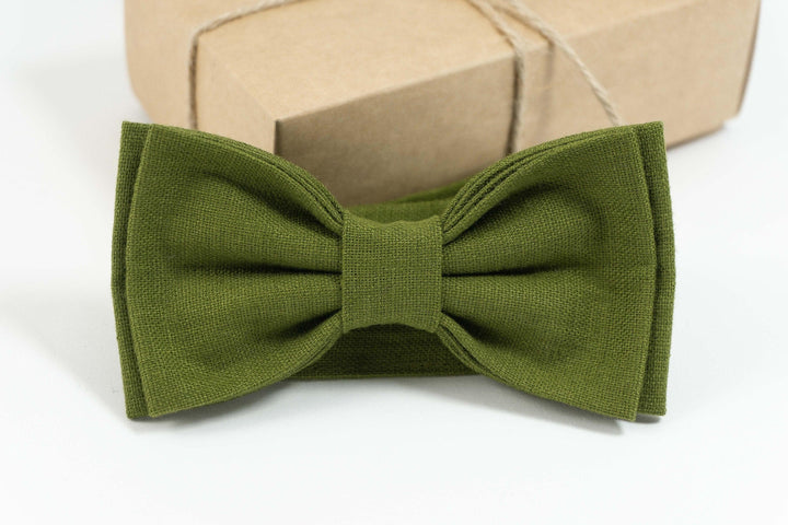 Moss green pre tied bow ties for you groom | High Quality Linen pre tied bow ties for you weddings - High quality adjustable strap