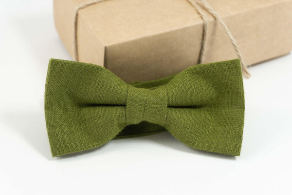 Moss wedding tie and bow tie can be ordered with matching pocket square for weddings | Eco Friendly Linen bow tie gift for groomsmen