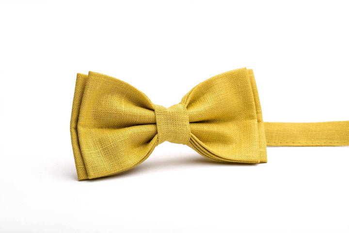 Mustard Linen Bow Tie - Stylish Accessory for Weddings and Special Occasions