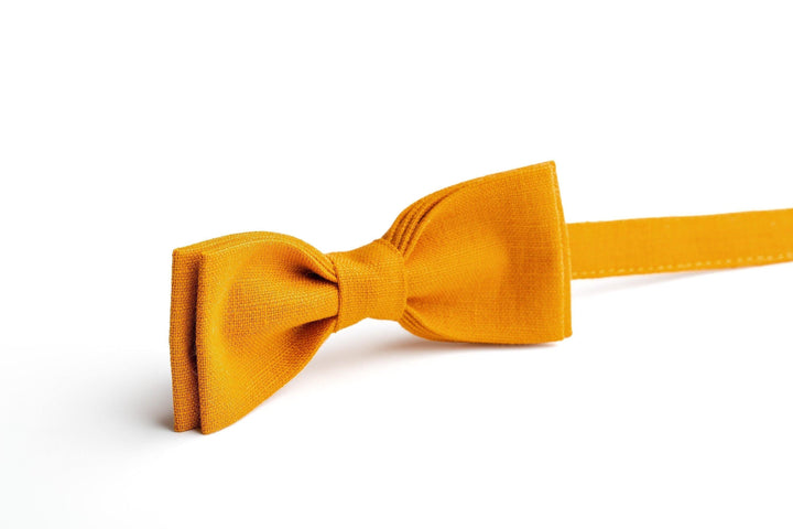 Classic Mustard Linen Pre-Tied Bow Ties and Men's Ties for Groomsmen