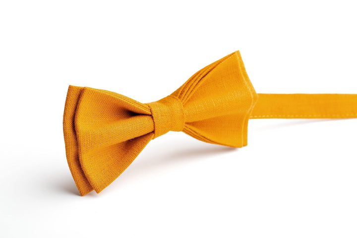Mustard Men's Wedding Bow Ties and Neckties | Linen Men's Pre-tied Bow Ties for Weddings