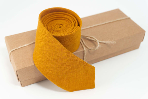 Mustard Wedding Necktie - Elegant Linen Tie for Groomsmen