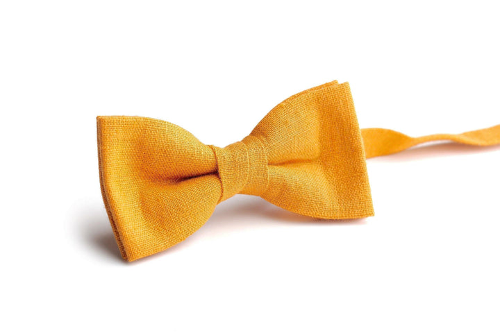 Mustard Pre-Tied Linen Bow Tie for Weddings | Groom and Party Accessories