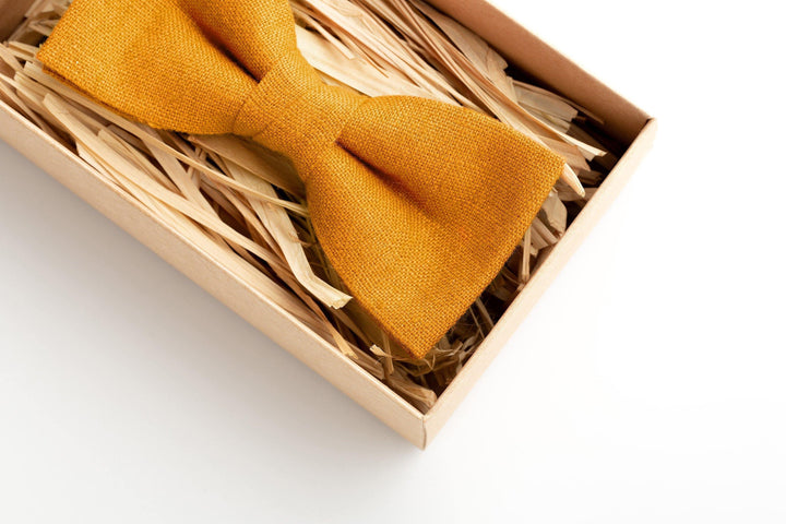Mustard Pre-Tied Linen Bow Tie for Weddings | Groom and Party Accessories