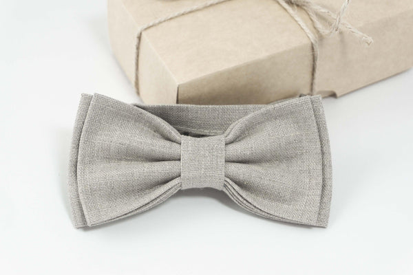 Natural linen color bow tie | Gray boys ties