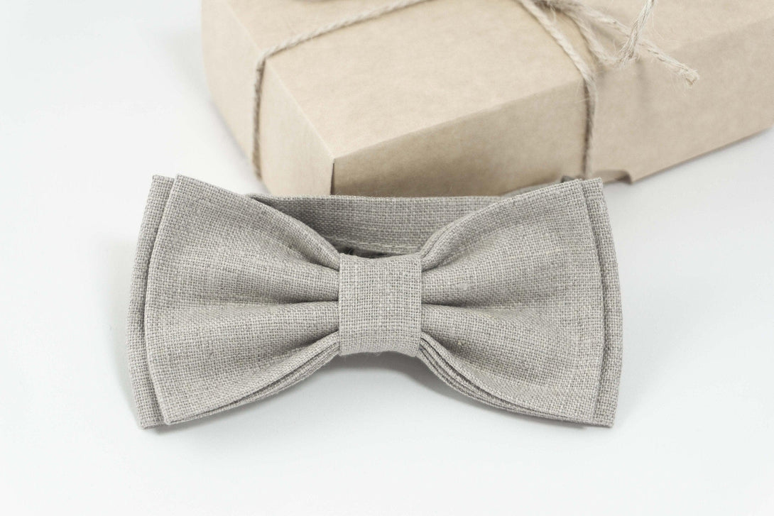 Natural linen color bow tie | Gray boys ties