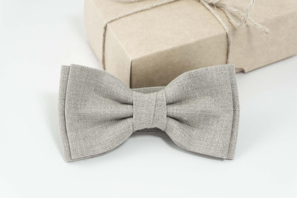 Natural linen color bow tie | Gray mens skinny ties