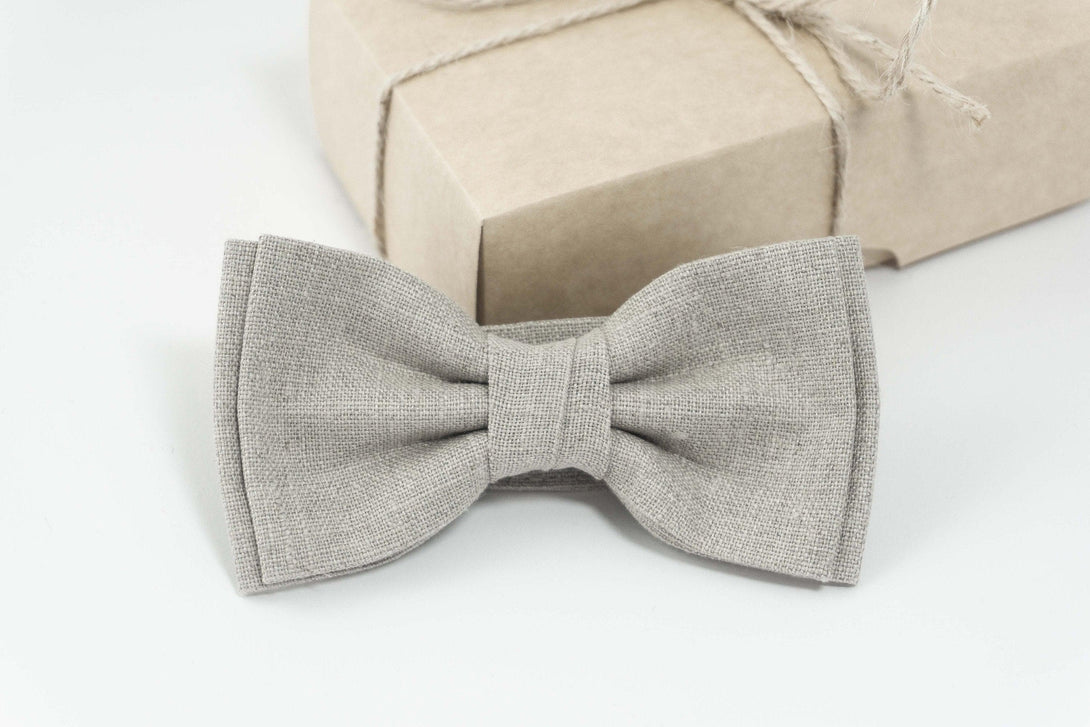Natural linen color bow tie | Gray mens skinny ties