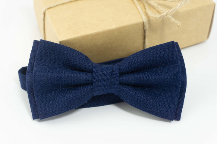 Navy Blue bow tie | blue linen bow tie