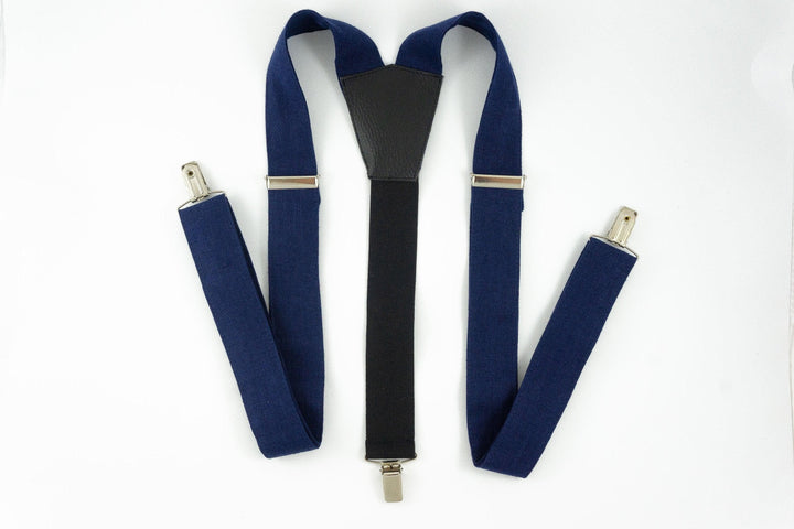 NAVY BLUE linen suspenders Adjustable Y- Back Suspenders - ADULT Baby Boys Kids Children Mens Groom Page Boy Wedding