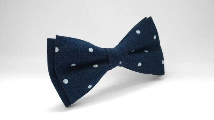 Navy Blue Polka Dots Bow Tie - Versatile Linen Accessory for Men, Boys, and Babies