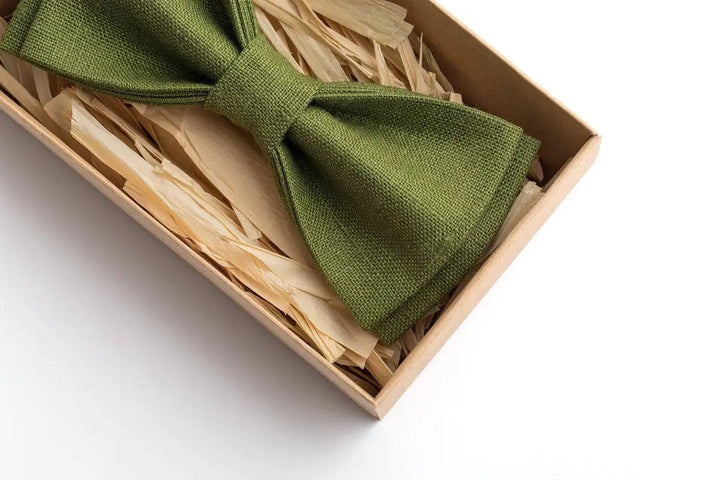Stylish Olive Green Linen Bow Tie - Perfect for Weddings and Groomsmen