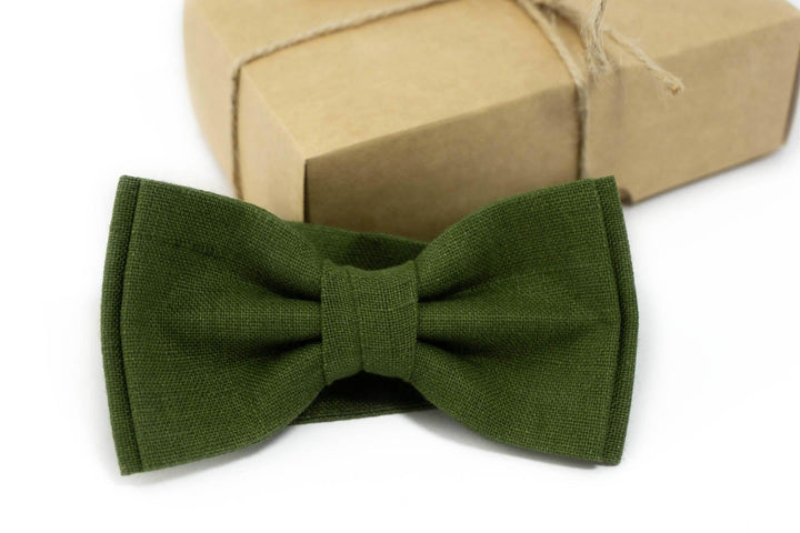 Olive Green Linen bow tie - Wedding Bow Tie | MenLau