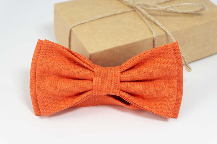 Orange bow tie and pocket square | Mens orange bow tie