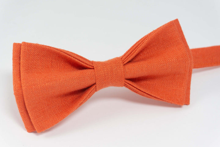 Orange groom bow tie groomsmen ties | Orange linen bow tie