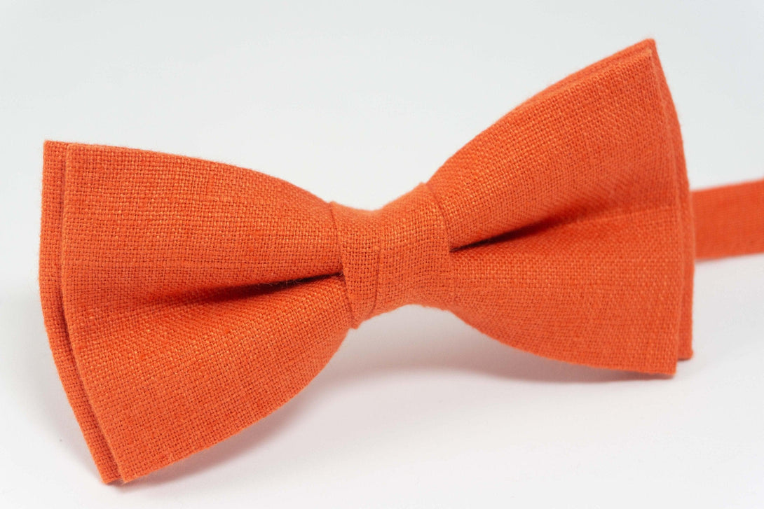 Vibrant Orange Linen Bow Tie - A Bold Accessory for Any Occasion