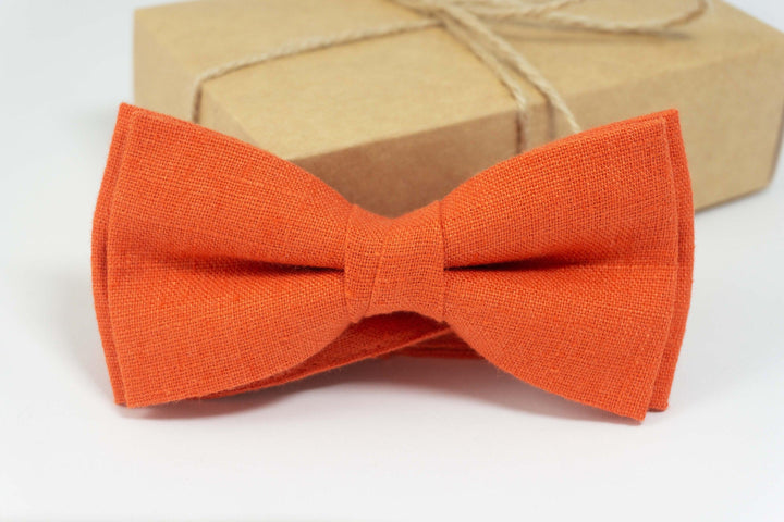 Vibrant Orange Linen Bow Tie - A Bold Accessory for Any Occasion