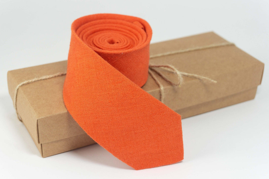 Orange Necktie | Vibrant Linen Tie for Men and Boys