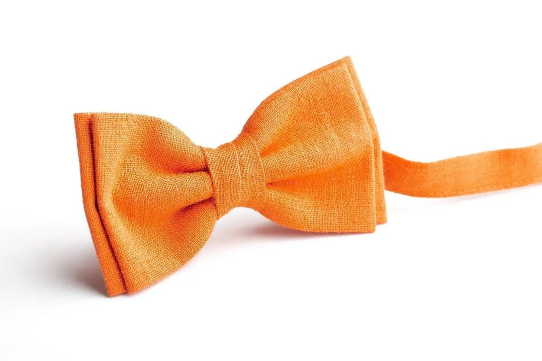 Vibrant Orange Pre-Tied Linen Bow Ties - Perfect Touch for Wedding Parties