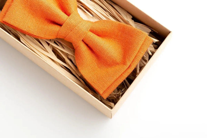 Vibrant Orange Pre-Tied Linen Bow Ties - Perfect Touch for Wedding Parties