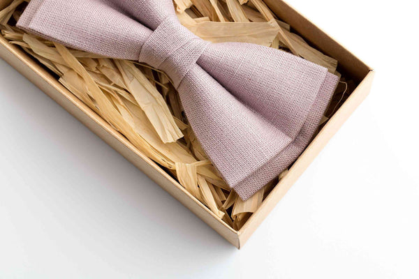 Pale Mauve Linen Bow Tie | Adjustable Wedding Accessory for All Ages