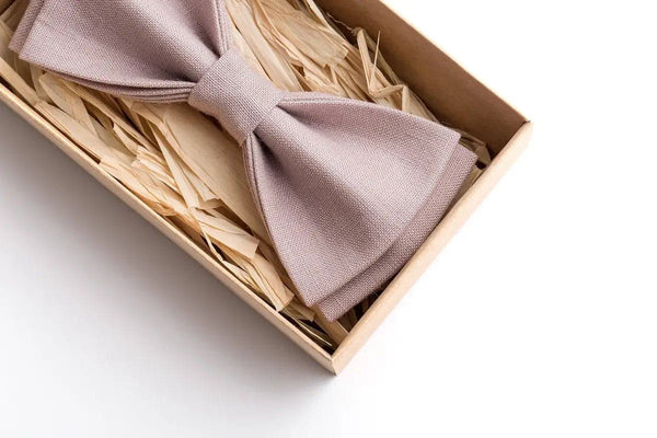 Pale Mauve Natural Linen Bow Tie - Ready Tied, Ideal for Men and Wedding Attire